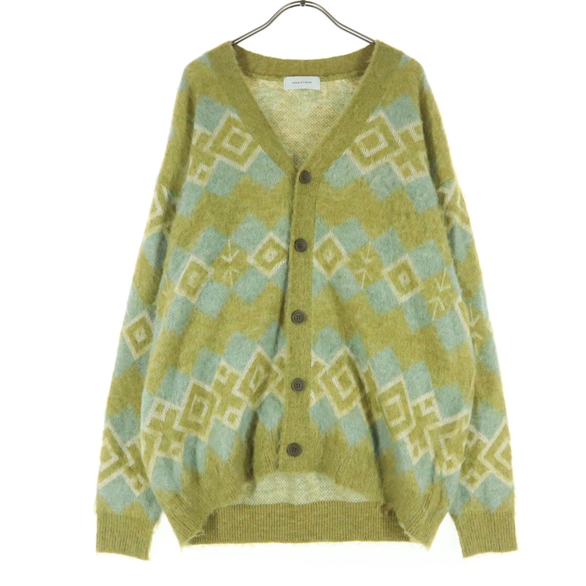 美品 Adam et Rope' アダムエロペ 総柄 長袖 Vネック カーディガン M ブラウン