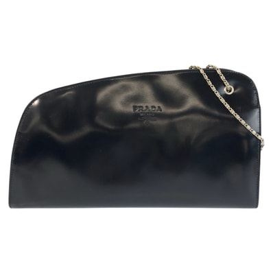 PRADA プラダ ネイビー シルバー金具 エナメル チェーンショルダーバッグ 600797 【中古】