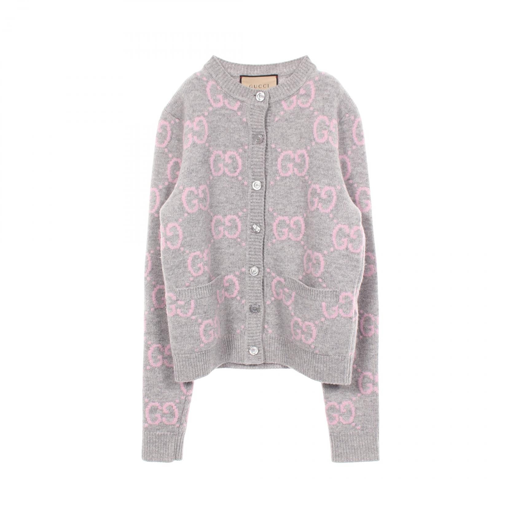 グッチ GUCCI GG柄 カーディガン 衣料品 トップス ウール レディース グレー系 / ピンク系 【中古】