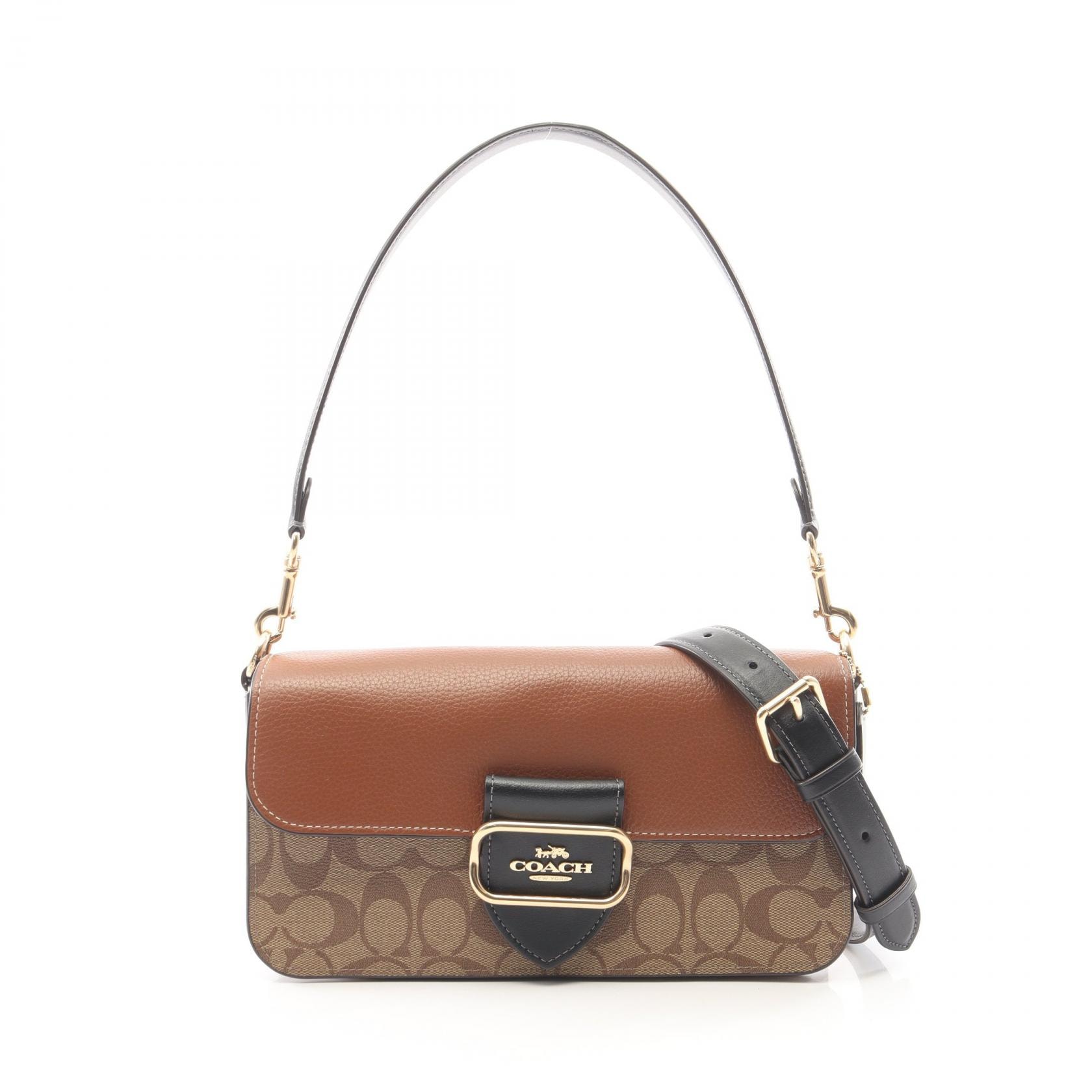 コーチ COACH モーガン シグネチャー 2WAY ショルダーバッグ バッグ PVCコーティングキャンバス レザー レディース ベージュ系 / ブラウン系 / ブラック系 【中古】