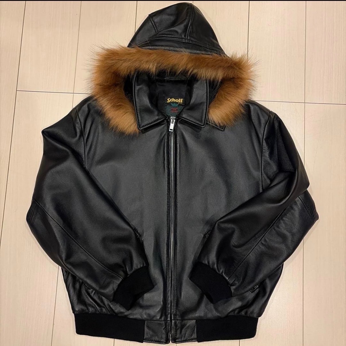 Supreme Schott Hooded Leather Bomber Jacket 