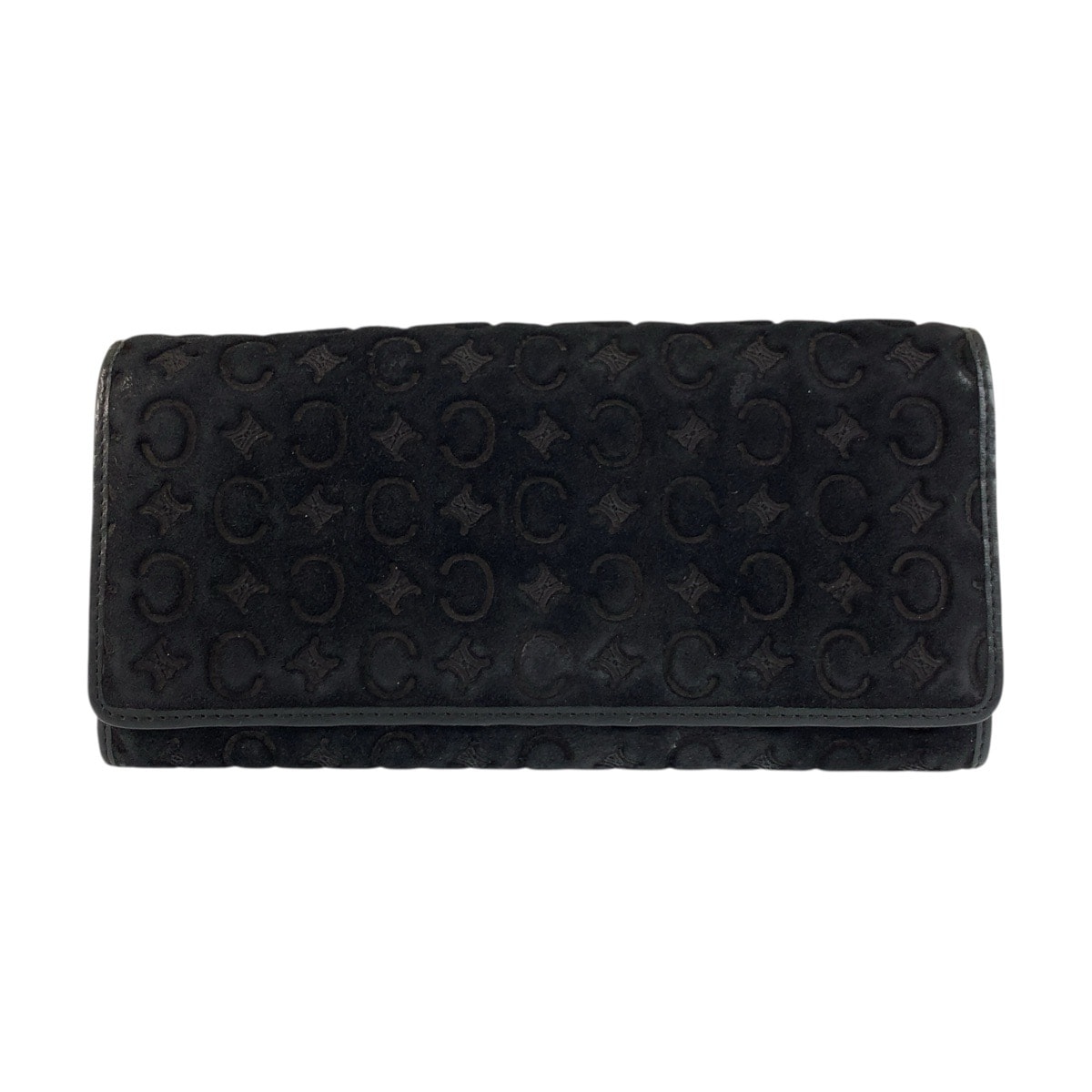 美品 CELINE セリーヌ Cマカダム柄 ブラック 黒 シルバー金具 スウェード 長財布 ロングウォレット 505745 【中古】