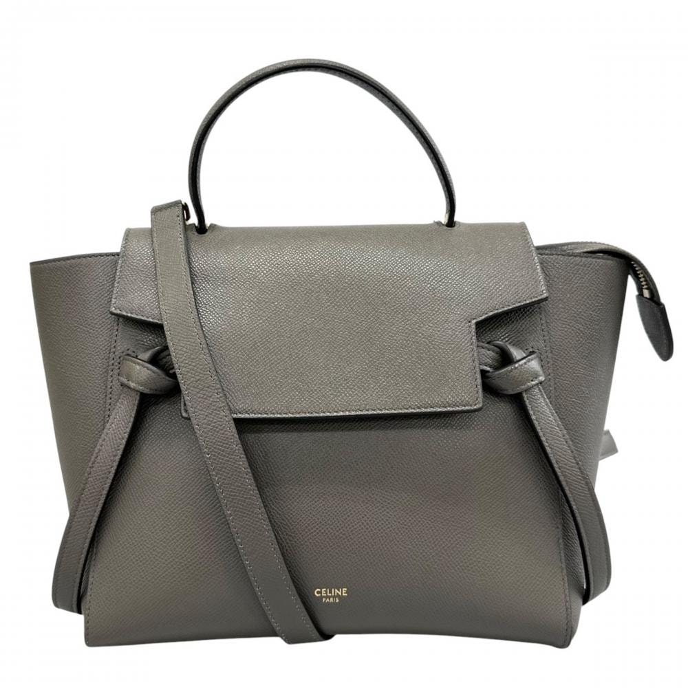 CELINE セリーヌ 2WAY ベルトバッグ ハンドバッグ ショルダーバッグ 斜め掛け カーフ グレー ゴールド金具 レディース【中古品】