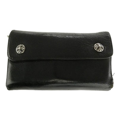 CHROME HEARTS クロムハーツ(原本無) WAVE ウェーブ クロスボール レザー ウォレット 長財布 ブラック系 シルバー系【中古】