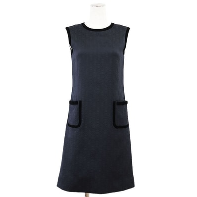 美品 フォクシー 34019 ノースリーブ ワンピース レディース ネイビー 38 FOXEY