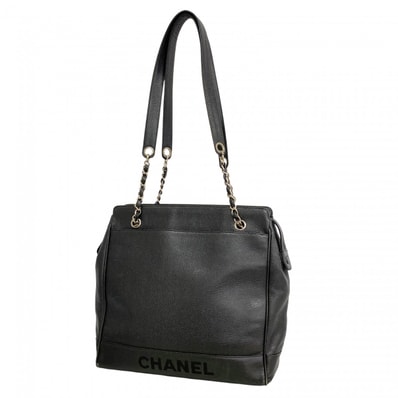 【6dc2956】シャネル チェーントート キャビアスキン ブラック シルバー金具【中古】レディース