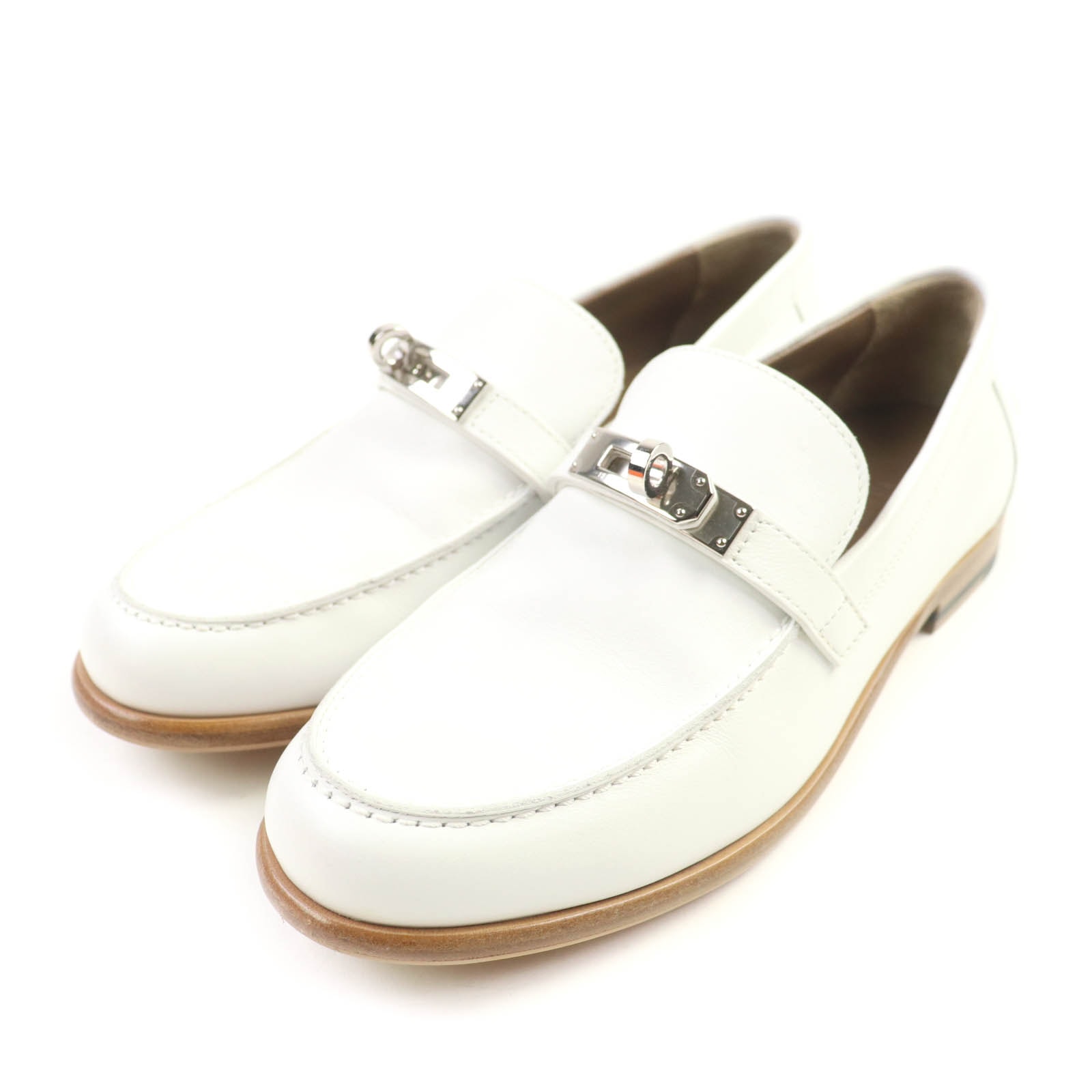 極美品 エルメス
ローファー モカシン デスタン ホワイト レディース 36.5