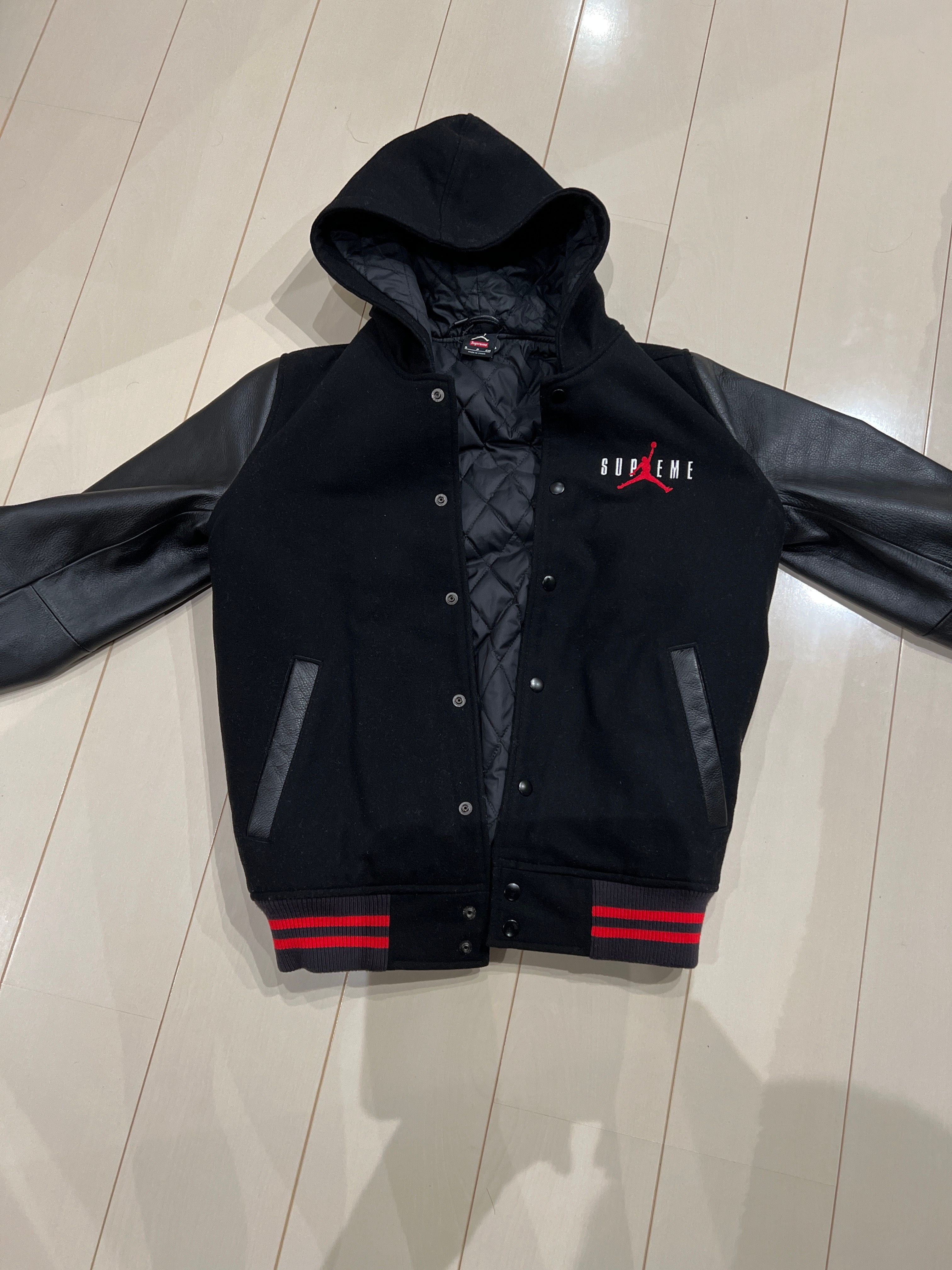 Supreme x Jordan Hooded Varsity Jacket "Black"