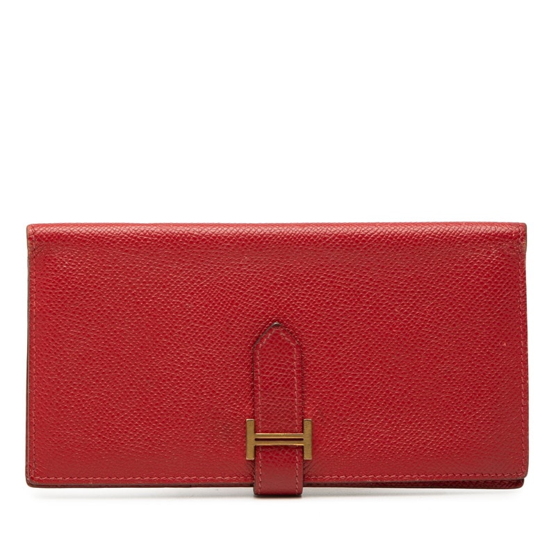 エルメス ベアン スフレ 長財布 □P 2012 レッド ゴールド金具 ヴォーエプソン レディース HERMES 【中古】