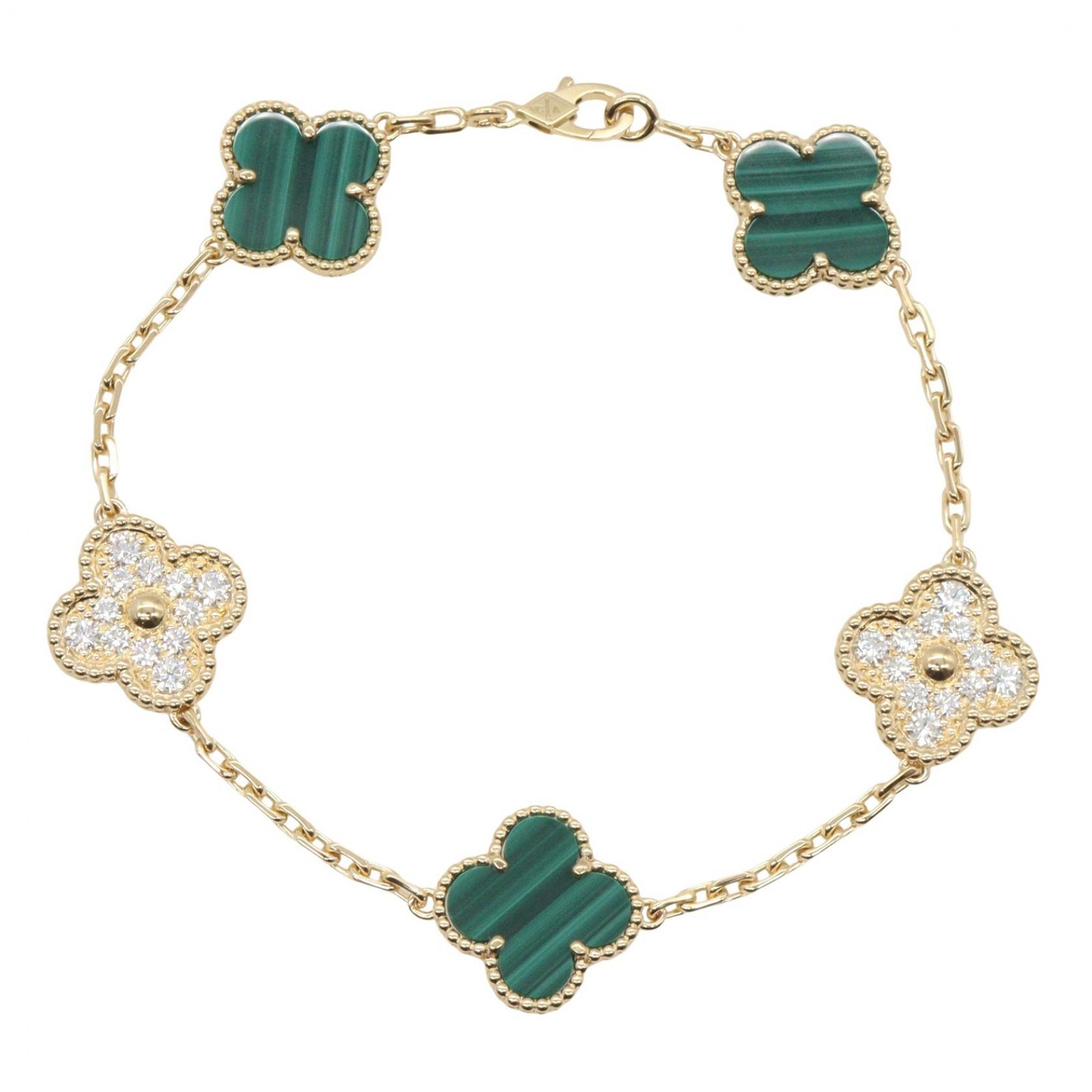 ヴァンクリーフ&アーペル Van Cleef & Arpels ヴィンテージアルハンブラ 5モチーフ マラカイト ダイヤ ブレスレット アクセサリー K18(イエローゴールド) ダイヤモンド マラカイト レディース ゴールド系 /