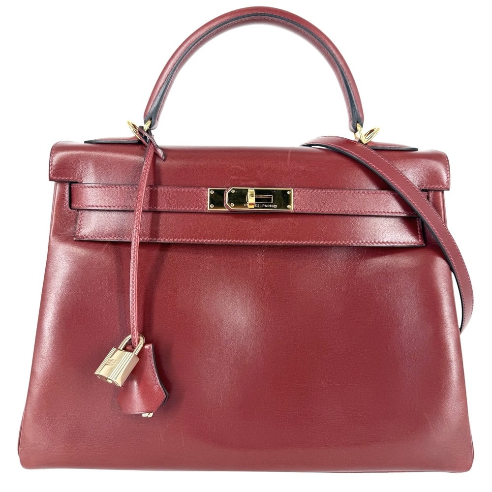 HERMES エルメス 2WAY ケリー32 ショルダーバッグ ハンドバッグ 肩掛け 斜め掛け 内縫い 鞄 かばん □E刻印 レザー    ワインレッド ゴールド金具 レディース 2001年【中古品】