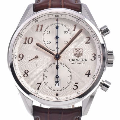 タグホイヤー TAG HEUER CAS2112 カレラ ヘリテージ クロノグラフ シルバー 自動巻き メンズ 美品 腕時計 Q#149063