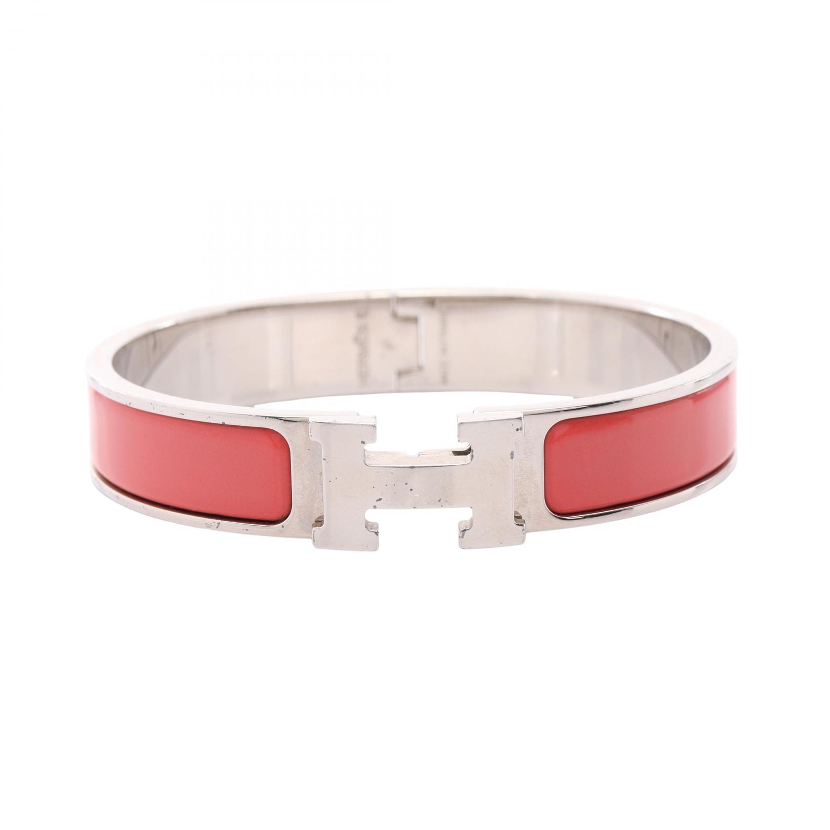 エルメス HERMES クリックH バングル アクセサリー メタル エナメル ピンク レディース シルバー系 / ピンク系 【中古】
