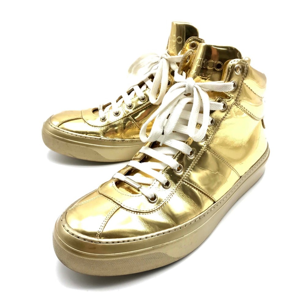 ジミーチュウ JIMMY CHOO メタリック シューズ ハイカットスニーカー スニーカー レザー ゴールド