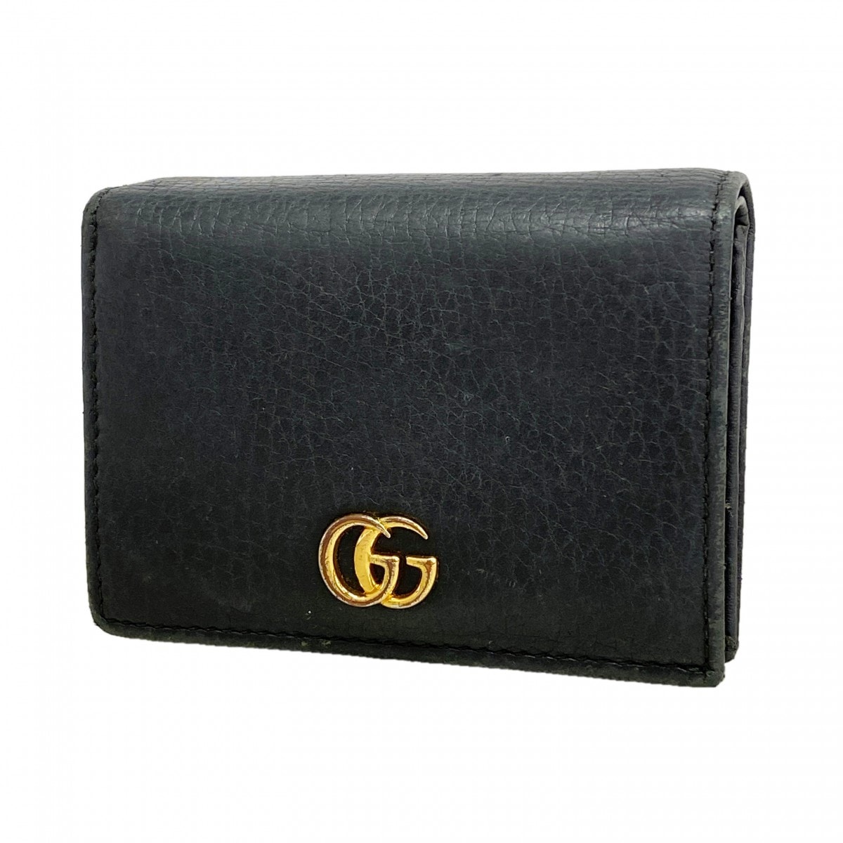 【6gc3381-k】グッチ 財布 GGマーモント 456126 レザー ブラック ゴールド金具【中古】レディース