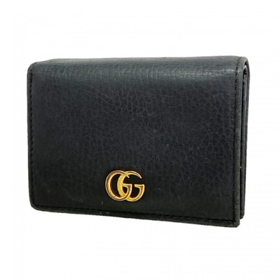 【6gc3381-k】グッチ 財布 GGマーモント 456126 レザー ブラック ゴールド金具【中古】レディース