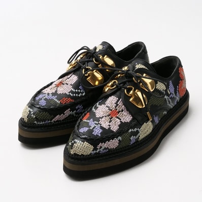 Alexander McQueen アレキサンダーマックイーン ローファー サイズ35 1/2 プラットフォーム 厚底 フラワー 刺繍 靴 レースアップシューズ イタリア製 ブランド古着【中古】20250430/RA4432