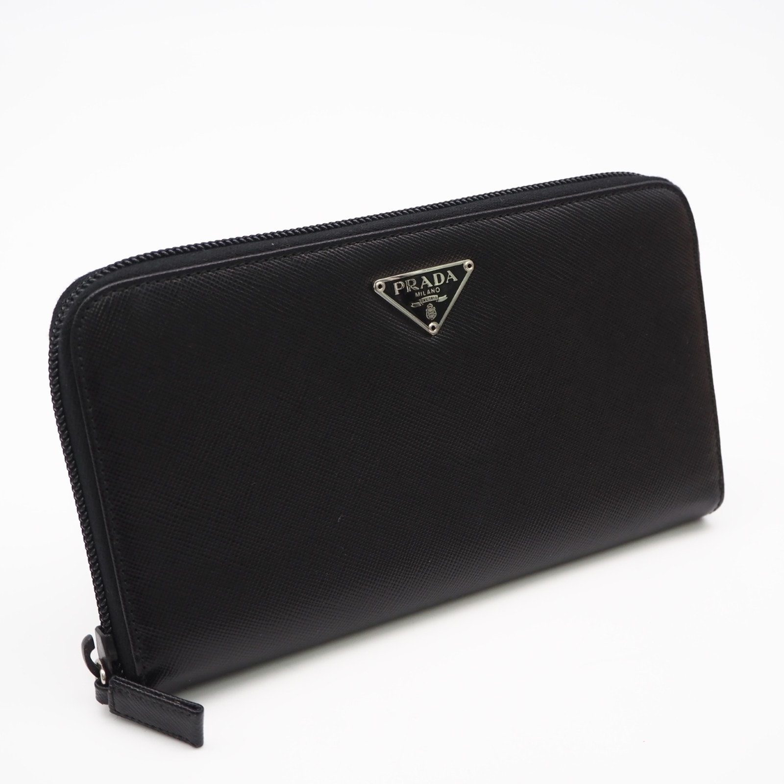 美品 PRADA プラダ サフィアーノ トライアングル ジップアラウンドウォレット M506A 長財布 ブラック サフィアーノ メンズ
