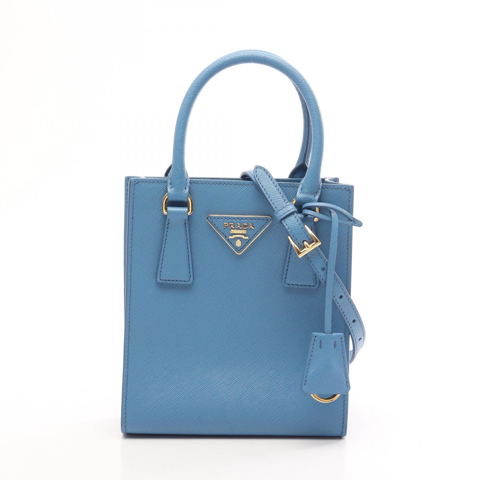 プラダ PRADA SAFFIANO LUX 2WAY ハンドバッグ バッグ サフィアーノレザー レディース ブルー系 1BA358 【中古】