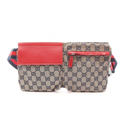 グッチ GUCCI GGキャンバス ウエストバッグ ボディバッグ バッグ キャンバス レザー メンズ レディース ベージュ系 / ネイビー系 / レッド系 28566 【中古】