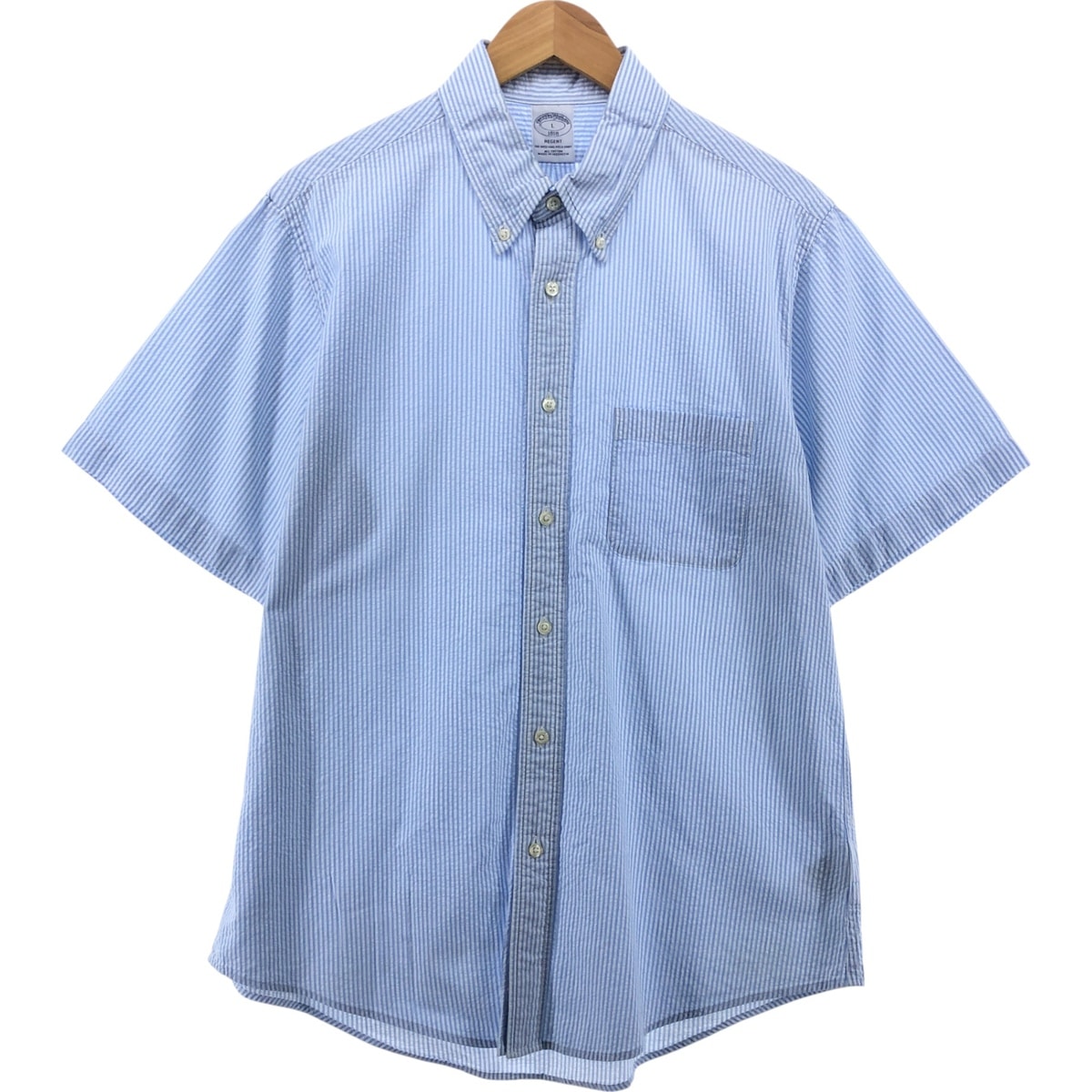 古着 ブルックスブラザーズ Brooks Brothers 1818 REGENT シアサッカー 半袖 ボタンダウン ストライプシャツ メンズL相当/eaa553886