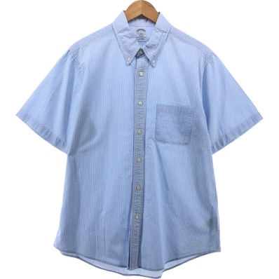 古着 ブルックスブラザーズ Brooks Brothers 1818 REGENT シアサッカー 半袖 ボタンダウン ストライプシャツ メンズL相当/eaa553886