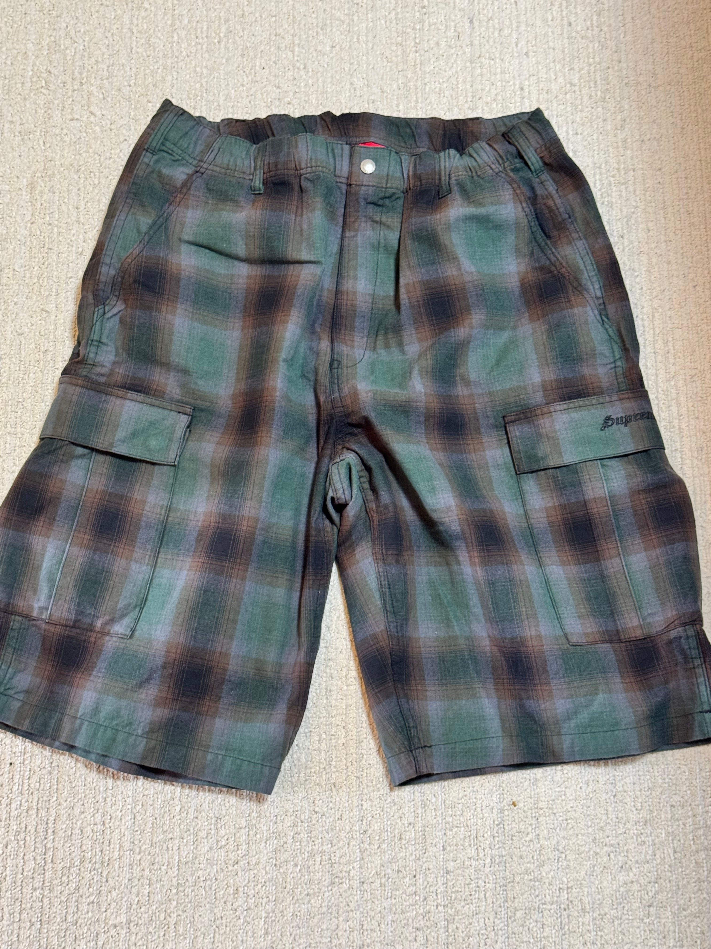 シュプリーム シャドウ プレイド カーゴ ショートパンツ "グリーン"