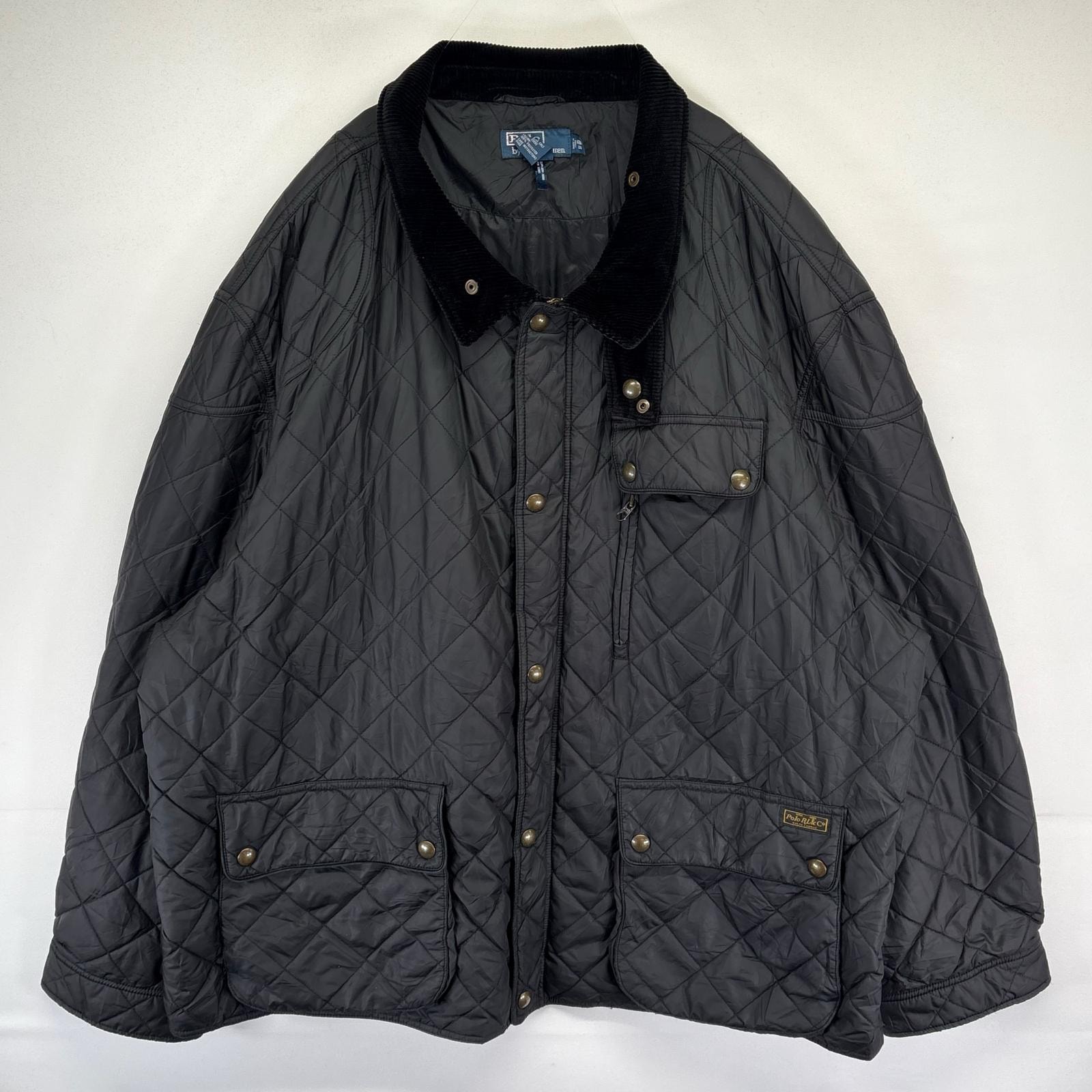 古着 ポロバイラルフローレン Polo by Ralph Lauren ナイロンジャケット 中綿 キルティング 大きいサイズ 襟コーデュロイ 6XL  ブラック メンズ