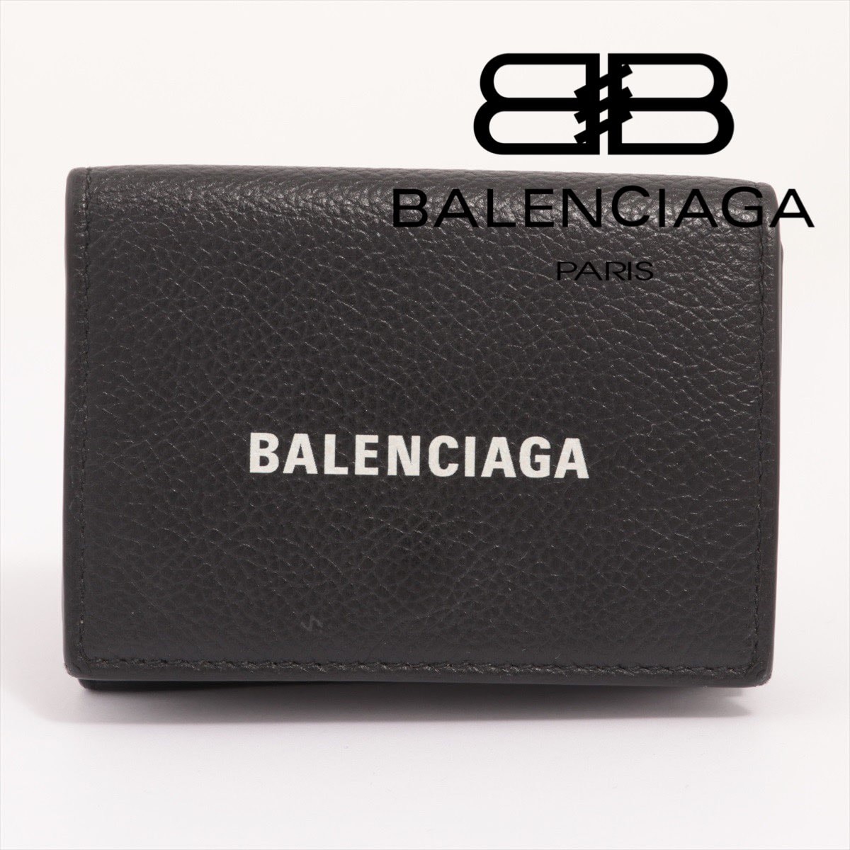 BALENCIAGA Cash Mini Wallet Grained Calfskin "Black/White"