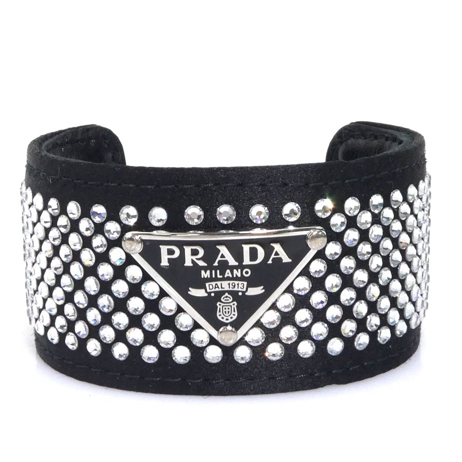プラダ PRADA バングル サテン/ラインストーン ブラック レディース【中古】 h31790g