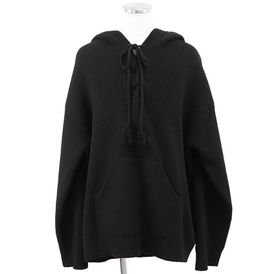 【極美品】CELINE セリーヌ バハニットパーカー サイズ XL メンズ フーディー レースアップネック ロゴ ジャガード ドロップショルダー プルオーバー ロングスリーブ 長袖 ウール100% トップス ブラック 黒 イタリア製 エディスリマン期