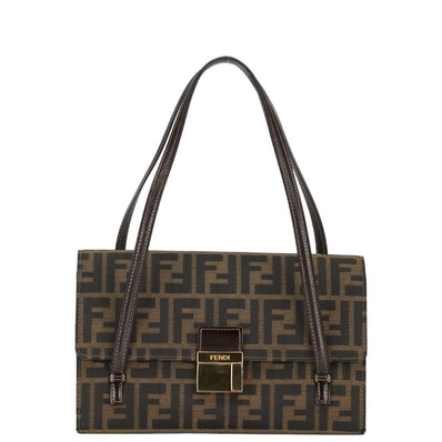 フェンディ ズッカ ハンドバッグ ブラウン キャンバス レザー レディース FENDI 【中古】