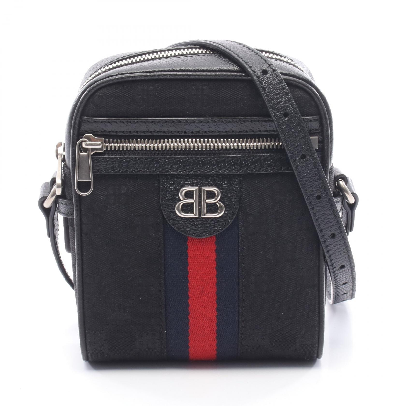 バレンシアガ BALENCIAGA BALENCIAGA × GUCCI ハッカー プロジェクト ショルダーバッグ バッグ キャンバス レザー メンズ ブラック系 / マルチカラー 680129 【中古】