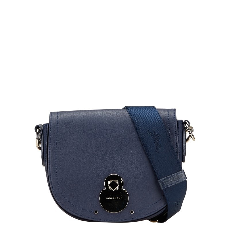 ロンシャン ショルダーバッグ ネイビー シルバー レザー レディース Longchamp 【中古】