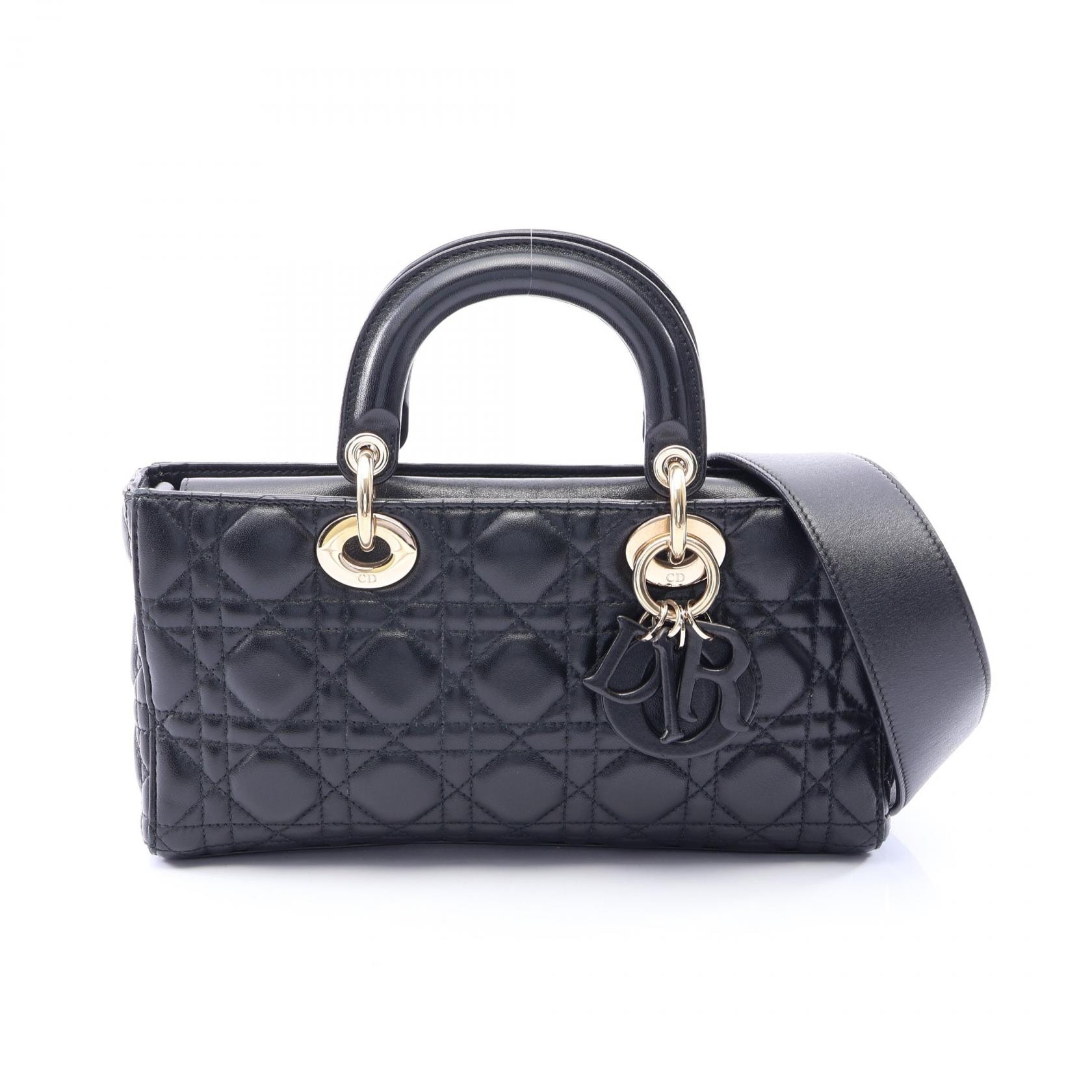 ディオール Dior Lady D-Joy ミディアム カナージュ 2WAY ハンドバッグ バッグ レザー レディース ブラック系 M0540ONGE_M900 【中古】