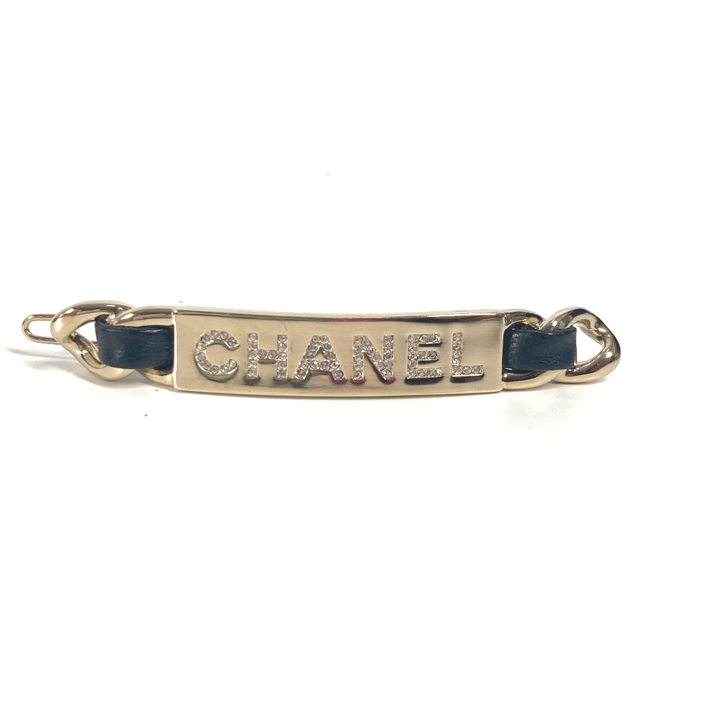 シャネル CHANEL ロゴ ラインストーン B20B ヘアアクセサリー ヘアピン バレッタ メタル ブラック 美品