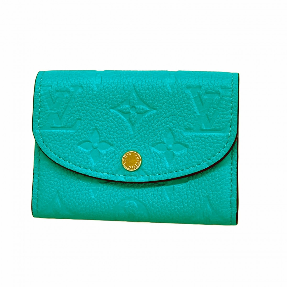 【6da0389-k】ルイヴィトン カードケース モノグラム・アンプラント ポルトモネロザリ M81447 ターコイズ【中古】レディース