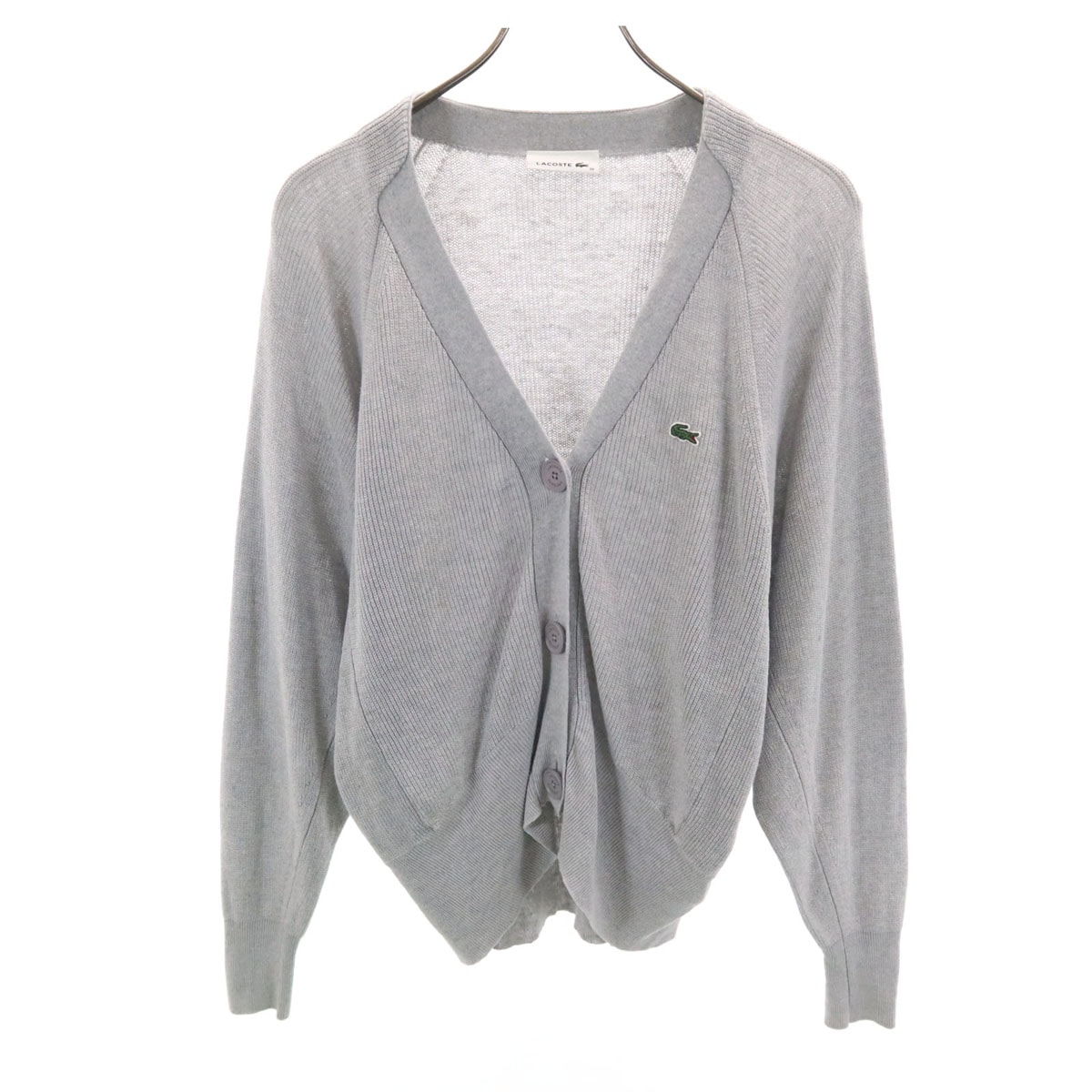 LACOSTE ラコステ リネンブレンド 長袖 ニットカーディガン 36 グレー