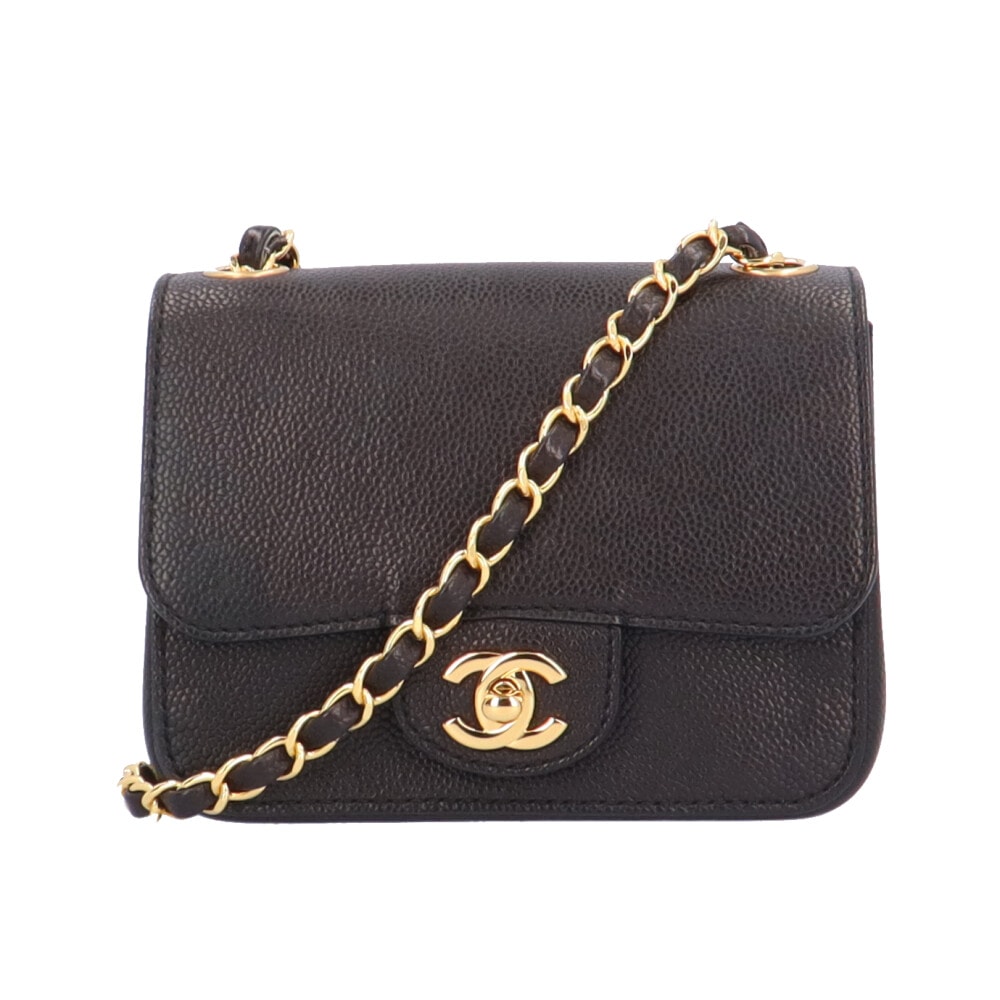 シャネル ミニショルダーバッグ ショルダーバッグ キャビアスキン ブラック レディース CHANEL  中古