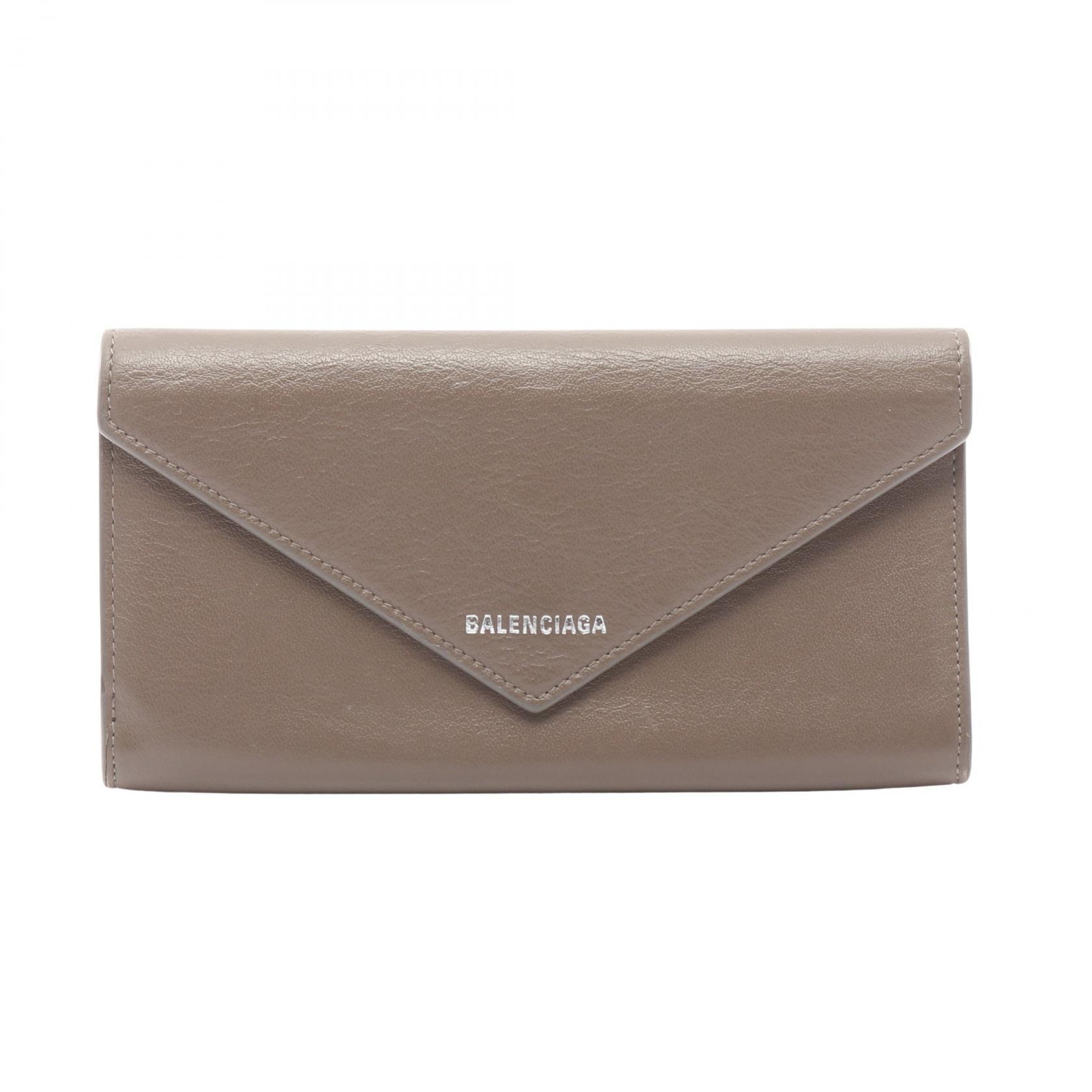 バレンシアガ BALENCIAGA ペーパー 二つ折り長財布 財布 レザー レディース グレー系 499207 【中古】