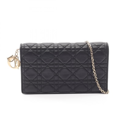 ディオール Dior レディディオール ポーチ カナージュ ショルダーバッグ バッグ レザー レディース ブラック系 【中古】