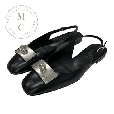 エルメス HERMES イノセント フラットシューズ 靴 シューズ レザー ブラック 黒 シルバー 未使用 バレエシューズ ケリー金具 スリングバック