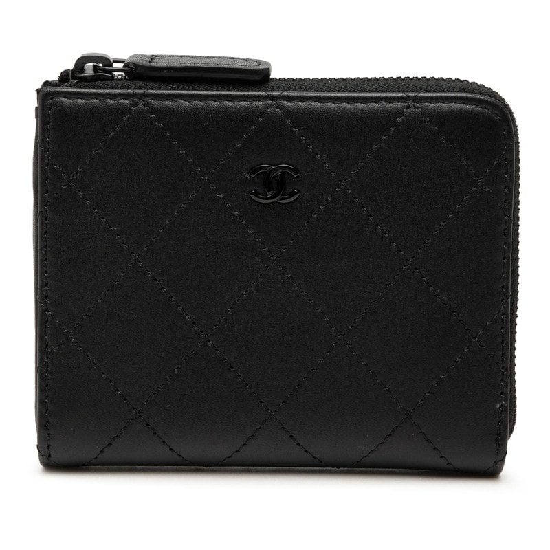 シャネル ココマーク マトラッセ コインケース コンパクトウォレット L字ファスナー AP3997 ソーブラック レザー レディース CHANEL 【中古】