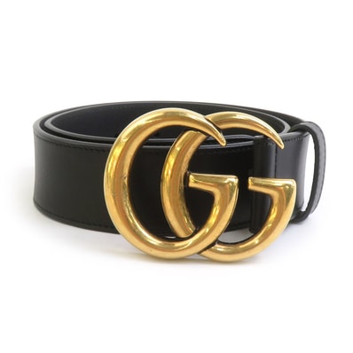 グッチ GUCCI ベルト GGマーモント レザー ブラック レディース 400593【中古】 r11185a