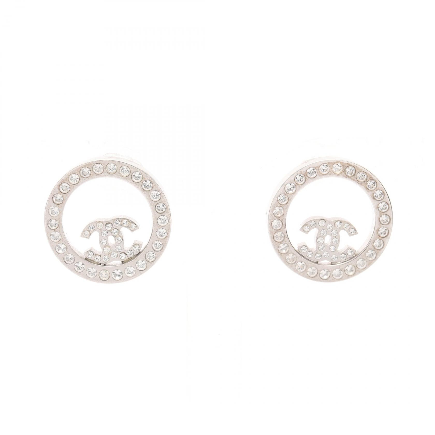 シャネル CHANEL ココマーク ピアス ジュエリー ステンレススチール ラインストーン レディース シルバー系 / クリア系 【中古】