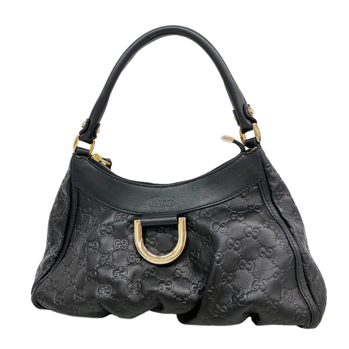 【6id6274】グッチ ショルダーバッグ グッチシマ 190525 レザー ブラック シャンパンゴールド金具【中古】レディース