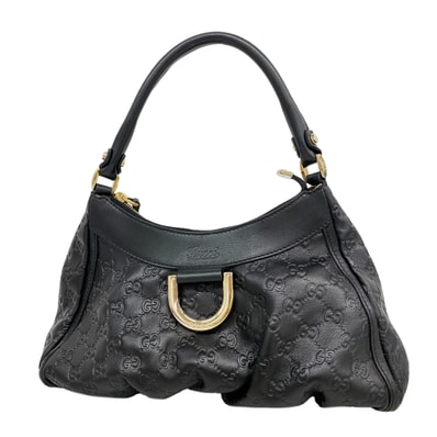 【6id6274】グッチ ショルダーバッグ グッチシマ 190525 レザー ブラック シャンパンゴールド金具【中古】レディース