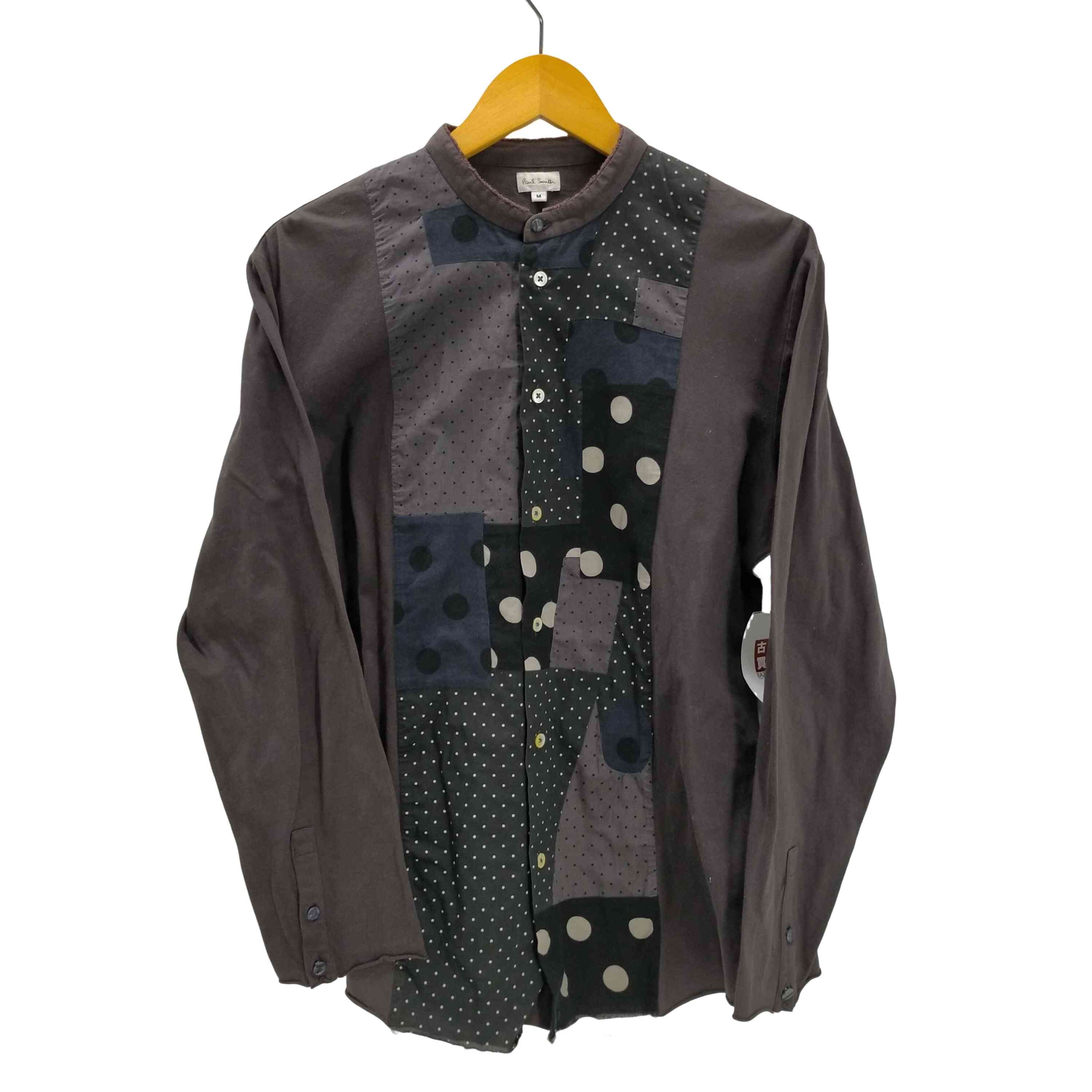 総柄 ドット クレイジーパターン 切り替え バンドカラー L/S シャツ【1141937466886】