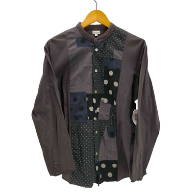 総柄 ドット クレイジーパターン 切り替え バンドカラー L/S シャツ【1141937466886】