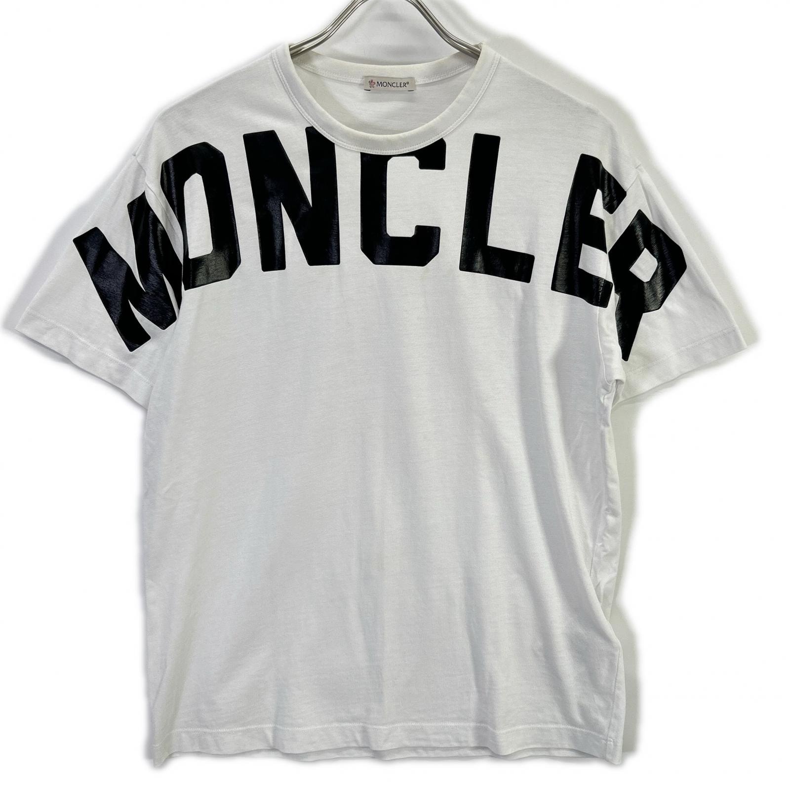 モンクレール ホワイト コットン MAGLIA T-SHIRT ロゴプリント ショートスリーブカットソー S
